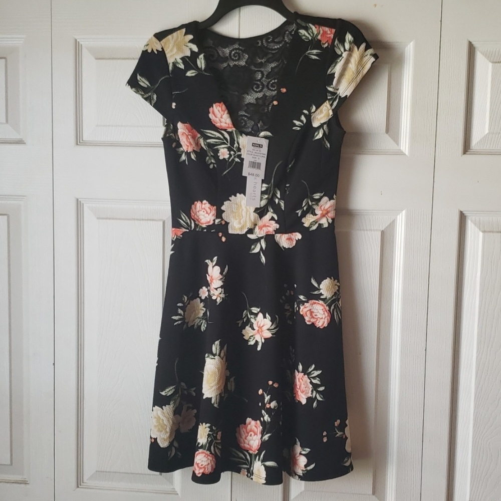 Fit and flare black floral dress